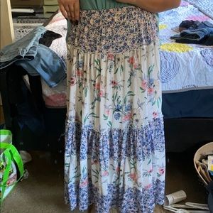 Blue, tan and pink long skirt